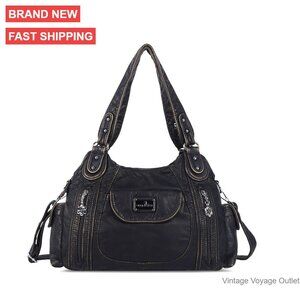 Large Hobo Tote Shoulder Bag Faux Leather Multi-Pocket Satchel Purse